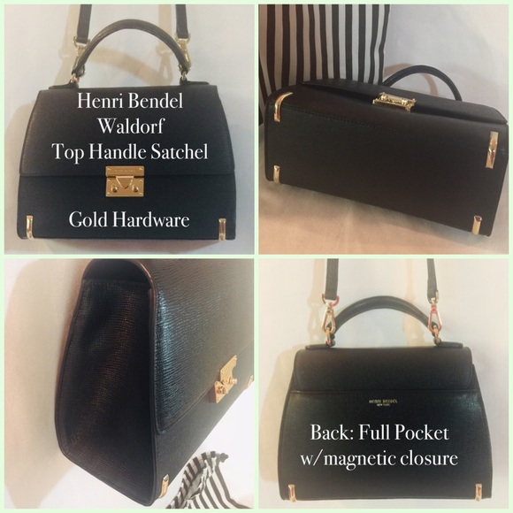 Henri Bendel Jet Black Waldorf Top Handle Satchel. - Picture 4 of 8
